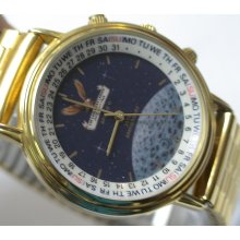 Collector's Men's Apollo 11 25th Anniversary Gold Unique Calendar Watch - Mint