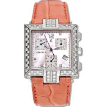 Concord Women's La Scala Stainless Steel Case and Salmon Alligator Leather Strap Diamond Chronograph Quartz Watch - Women's Watches