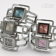 Crystal Embed Band Square Dial 6-number Index Fashion Bangle Watches Crystal Embed Band Square Dial 6-number Index Fashion Bangle Watches