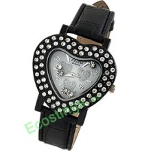 Crystal Ladies Leather Good Watch Heart Shaped Dial