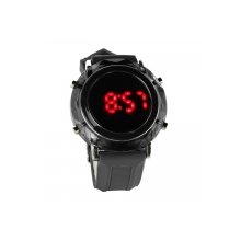 Crystal Shell Silicone Band Digital Red LED Light Sports Style Round Mirror Steel Face Wrist Watch Black