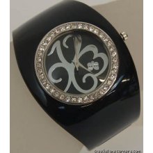 Curations Stefani Greenfield Sparkling Crystal Bangle Watch Black Silvertone