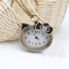 Cute Personalized Gifts Vintage Pocket Watch Hellokitty Long Necklace