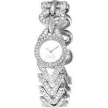 D&G Ladies Cactus Quartz Analogue Watch Dw0548 With Silver Dial, Stainless Steel Case And Bracelet Encrusted With Crystals