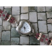 Delicate Heart Pink Swarovski Crystal Ladies Bracelet Watch