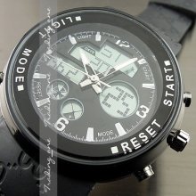 Dial Fashion Quartz Hours Date Alarm Black Rubber Men Women Wrist Watch Ah160