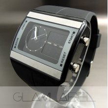 Dial Fashion Quartz Hours Date Alarm Black Rubber Men Women Wrist Watch Wc162