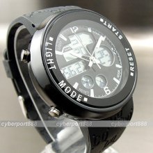 Dial Fashion Quartz Hours Date Alarm Black Rubber Men Women Wrist Watch Wg160