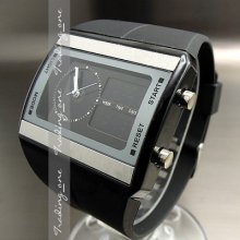 Dial Fashion Quartz Hours Date Alarm Black Rubber Men Women Wrist Watch Ah162