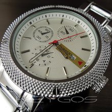 Dial Water Quartz Hours Date Silver Hand White Men Steel Wrist Watch Wv194