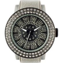 Diamond Lens Glass Gray Strap Watch