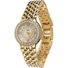 Diamonique Pave' Dial Panther Link Bracelet Watch - Goldtone - One Size