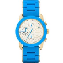 Diesel Blue Ladies Gold Tone Stainless Steel and Blue Silicone Chronograph Watch