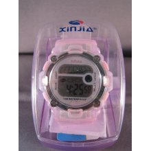 Digital Watch With Light, Date Display And Alarm Clock - Pink Transpa