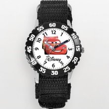 Disney By Ewatchfactory Kids Lightning Mcqueen Quartz Watch With White Dial Time Teacher Display And Black Nylon Strap W000082