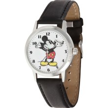 Disney by Ingersoll Unisex Classic Mickey Mouse Stainless Watch - Black Leather Strap - Graphic Dial - IND26090