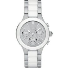 Dkny White Dial Chronograph Steel And Ceramic Ladies Watch Ny8257