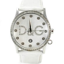 Dolce &gabbana Time Silver Dial White Leather Stainless Steel Unisex Watch