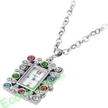 Elegant Necklace Frame Crystal Colorful Pendant Quartz Watches