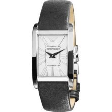 Emporio Armani Women's Black Leather White Dial Super Slim Watch Ar2031