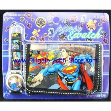 Ems Shipping Kids Children Cartoon Superman Wrist Watches + Wallets