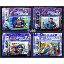 Ems Shipping New Kids Children Cartoon Superman Wrist Watches + Wall
