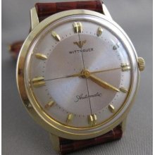 Estate Wittnauer Swiss Automatic 14kt Yellow Gold Mens Watch Leather Band 21521