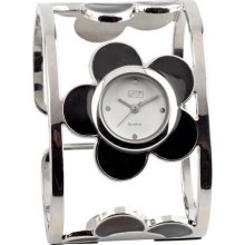 Eton Ladies Black Flower Bangle Watch 2837J-0 Low Nickel