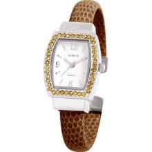 Ewatchfactory Birthstone Bangle Cuff Women's Quartz Watch With White Dial Analogue Display And Brown Plastic Or Pu Cuff 0914Bg0011