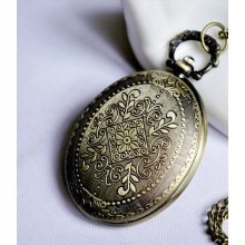 Exquisite Egg shaped engraved Pocket Watch Necklace Vintage Jewelry hb41