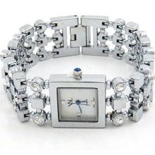 Exquisite Stainless Steel Square and Round CZ Paved Links Fashion Watch WW105