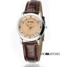 Eyki Couples Watch Fashion Simple Analog Brown Leather Wrist Quartz Watch Women