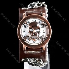 Fashion Cool Skull Leather Band Women Men Unisex Bracelet Cool Wrist Watch