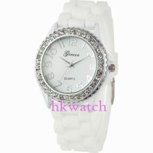 Fashion Crystal Design Ladies Women Men Casual Dress Silicone Jelly Wrist Watch