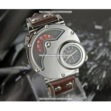 Fashion Dual Time Zone Quartz Military Army Wristwatch