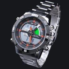 Fashion Men Army Dual Display Alarm Chronograph Sport Watch Stylish Orange Hands