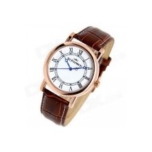 Fashion Men Women ST.PATRICK FI-156B Genuine Leather Band Steel Analog Quartz Rhinestone Wrist Watch Brown