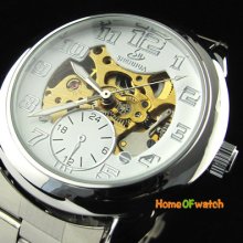 Fashion Men's Hollow Skeleton Stainless Steel Automatic Mechanical Wrist Watch