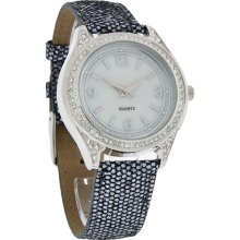 Fashion Quartz Ladies 38mm White Dial Crystal Grey Glitter Strap Watch