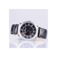 Fashion ST PATRICK FI-156A Men Women Adults Genuine Leather Band Analog Quartz Rhinestone Wrist Watch Black