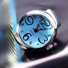 Fashion Womens Ladies Blue Arabic Numberals Dial Ring Jewelry Watch&gift Box