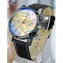 Fashionable Round Dial Analog Wrist Watch With Faux Leather Strap & Data Display