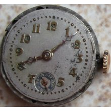 Fine Wristwatch Movement & Dial 20 Mm. In Diameter Balance Ok.