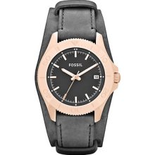 Fossil Am4461 Womens Retro Traveler Grey Rose Gold Leather Band Watch