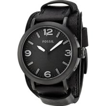 Fossil Clyde Black Dial Black Ip Stainless Steel Black Leather Mens Watch Jr1364