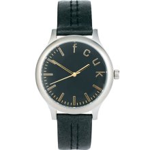 French Connection Leather Strap Watch Black