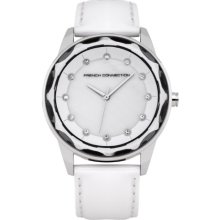 French Connection Women's Quartz Watch With Silver Dial Analogue Display And White Leather Strap Fc1147w