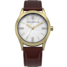French Connection Women's Quartz Watch With Mother Of Pearl Dial Analogue Display And Brown Leather Strap Fc1099gt