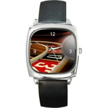 Gambling & Roulette Wheel on a Watch w/Leather Band NEW - Multi-color - Silver Tone
