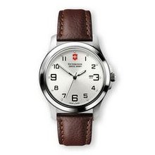 Garrison Elegance Watch With Large Silver Dial & Brown Leather Strap
